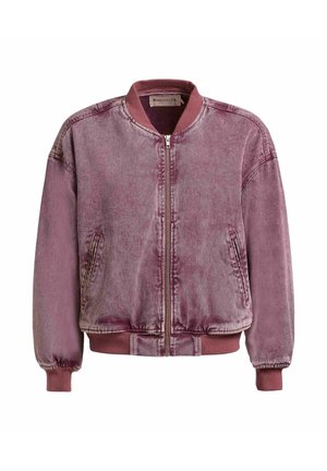 Vervaagde bomberjack in pruimkleur met ritssluiting aan de voorkant, geribde kraag, manchetten, zoom en schuin geplaatste zijzakken.
