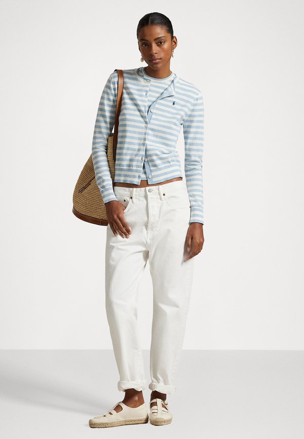 STRIPED COTTON BLEND CREWNECK CARDIGAN - Cardigan2