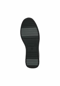 Talpa neagră cu textură nervurată, având linii orizontale și verticale, și un logo embosat pe suprafață. Formă plată și rotunjită.