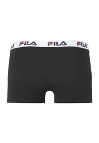 Boxer noir avec une ceinture blanche comportant des logos FILA répétés en noir et rouge.