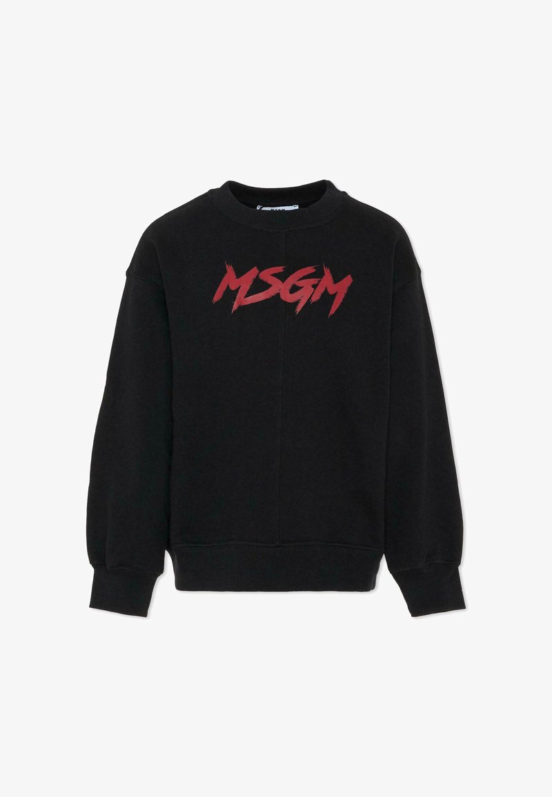 Czarna bluza z dużym, czerwonym logo "MSGM". Zaprojektowana z długimi rękawami, ściągaczami oraz okrągłym dekoltem. Miękka w dotyku.