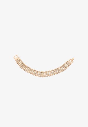 Bracciale dorato con un design ondulato, caratterizzato da anelli alternativamente texture e lisci, chiuso con una chiusura rettangolare.
