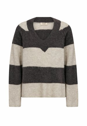 Mos Mosh, MMTACI STRIPE LS V-NECK KNIT - Svetrík - subterranean