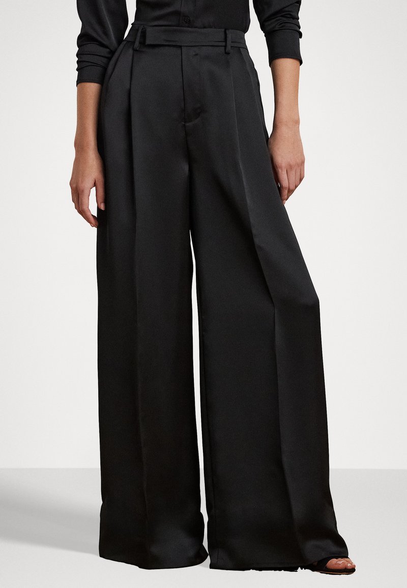 Lauren Ralph Lauren PLEATED SATIN CHARMEUSE WIDE LEG TROUSER - Hlače - black