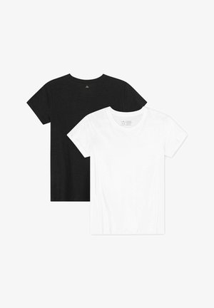 Kaksi lyhythihaista t-paitaa, yksi musta ja yksi valkoinen, valmistettu puuvillasta. Molemmissa on pyöreä kaula-aukko ja yksinkertainen muotoilu.