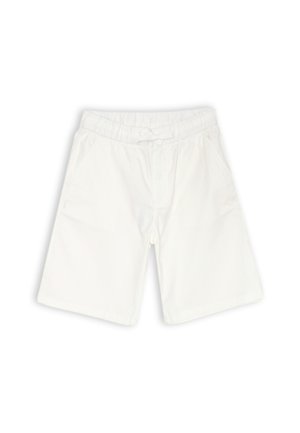 Pantaloni corti bianchi in cotone, con vita elasticizzata e cordino integrato, due tasche laterali e design a taglio dritto.