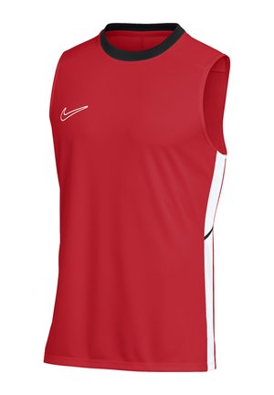 Ärmelloses rotes Sporttrikot mit schwarzem Kragen, weißen Seitenpaneelen und weißem Nike-Swoosh-Logo auf der Brust.