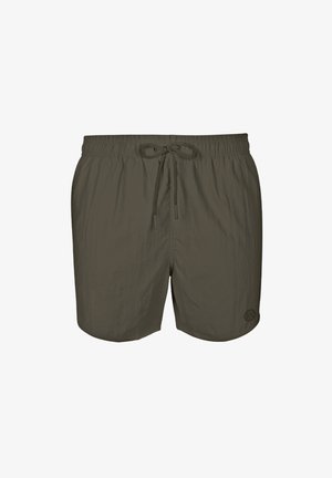 Sötét oliva zöld úszónadrág könnyű anyagból. Jellemzője egy rugalmas derékrész húzózsinórral és egy logó az alsó bal lábszáron.