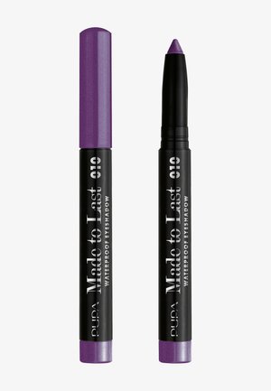Matita occhi waterproof viola con finitura opaca, dotata di corpo cilindrico nero e tappo abbinato per una chiusura sicura.