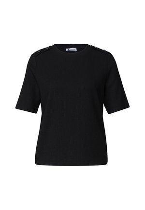 Street One, ROUND-NECK T-SHIRT WITH BUTTON DETAILS - T-shirt basique - black