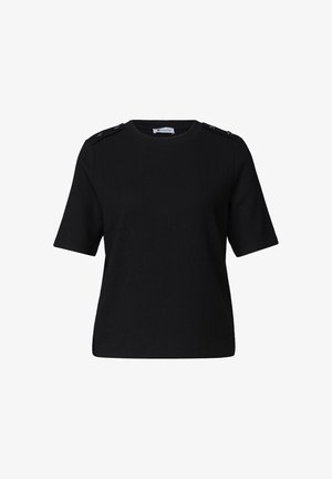 Street One, ROUND-NECK T-SHIRT WITH BUTTON DETAILS - T-shirt basique - black