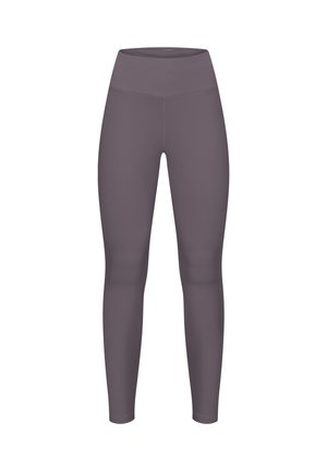 Leggings a vita alta in un colore malva tenue, realizzati in tessuto liscio ed elastico con un design aderente e sagomato.