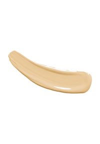 Beige liquid foundation swatch with a smooth, creamy texture. Shows a glossy finish and tapered edges on white background.