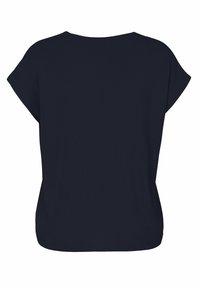 Navyblaues T-Shirt mit kurzen Ärmeln, aus weichem Stoff, mit lockerer Passform und runder Ausschnittform, ohne sichtbare Verzierungen oder Muster.