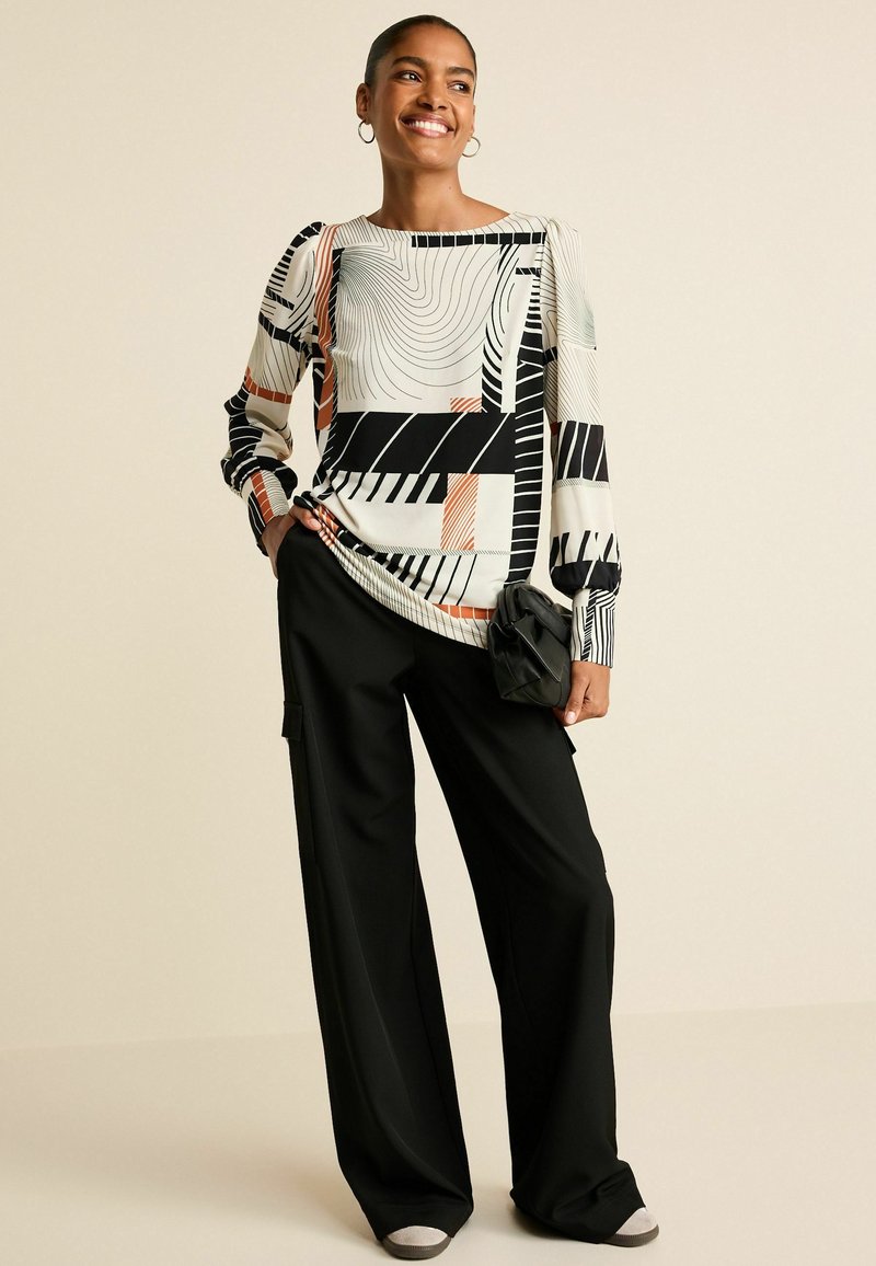 Next LONG SLEEVE CUFF - Blůza - black white orange geo swirl