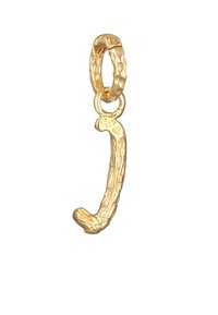 Goldfarbener Anhänger in Form eines Vintage-Telefonhörers, mit strukturiertem Oberflächenfinish und einer kleinen Schleife zur Befestigung.