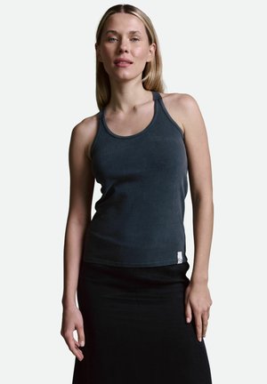Ärmelloses, dunkelgraues Tanktop aus weichem Stoff mit rundem Ausschnitt; verfügt über ein kleines Logotag am unteren Saum.