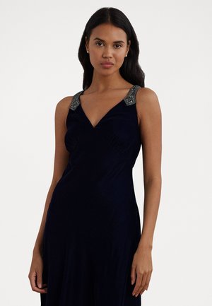 BEADED VELVET SLEEVELESS COCKTAIL DRESS - Kokteilikleit/peokleit - navy