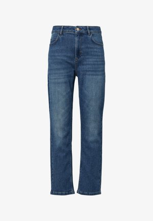 Ciemnoniebieskie dżinsy o prostym kroju, pięć kieszeni i zapięcie na guzik. Lekko wyblakłe w niektórych miejscach, z solidną fakturą.