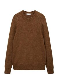 Ruskea neulottu neule, jossa on pyöreä kaula-aukko, ribbireunat hihoissa ja helmassa. Ominaisuuksiin kuuluu tekstuuripinta, keskivahvuus ja sisäänommellut hihat.