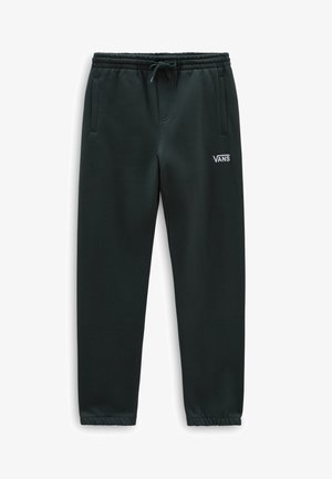 Pantalon de survêtement Vans noir avec taille élastique, cordon de serrage, poches latérales et poignets élastiques. Logo Vans sur la partie supérieure de la cuisse gauche.