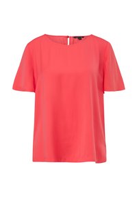 Koronkowa bluzka na krótki rękaw w lekkim, półprzeźroczystym materiale. Okrągły dekolt z zapięciem na plecach w kształcie łezki. Prosty, luźny krój.