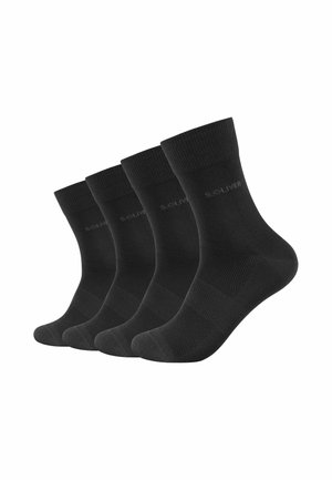 Schwarze Baumwollsocken im Set von vier mit einem gerippten Bündchen, weicher Textur, verstärktem Fersen- und Zehenbereich sowie einem dezenten Logo an den Seiten.