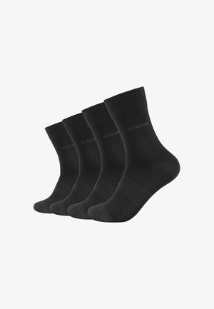 Set di quattro paia di calzini in cotone neri con un bordo a coste, texture morbida, tallone e punta rinforzati, caratterizzati da un logo discreto sui lati.