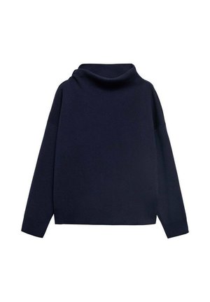 Maglione over-size blu navy realizzato in morbido tessuto, con un colletto arrotolato e cuciture delle spalle ribassate per un fit rilassato.