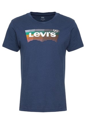 Granatowa bawełniana koszulka z krótkim rękawem z wielokolorowym logo Levi's na piersi. Standardowy fason.