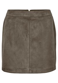 Brun mockasnörskjol i en mjuk textur, med en bakre dragkedja och enkla sömdetaljer för en ren, minimal design.