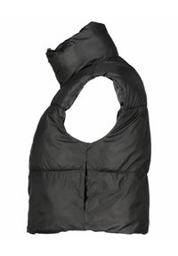 Czarny szalik puchowy o unikalnym okrągłym wzorze. Wykonany z pikowanego materiału, charakteryzuje się gładką fakturą i dopasowaniem wokół szyi.