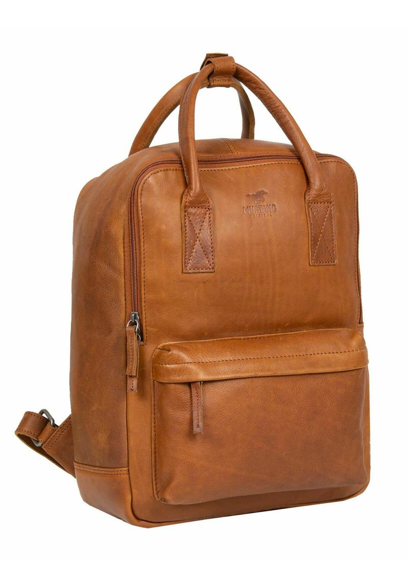 Sac à Dos En Cuir Mustang Catania – Marron Cognac – Neuf, 100% Cuir, Femme – Idéal Ville Et Bureau