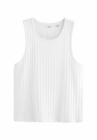Weißes, geripptes Tanktop mit rundem Ausschnitt und breiten Armöffnungen. Hergestellt aus einem strukturierten Stoff, hat es einen lockeren, geraden Schnitt.