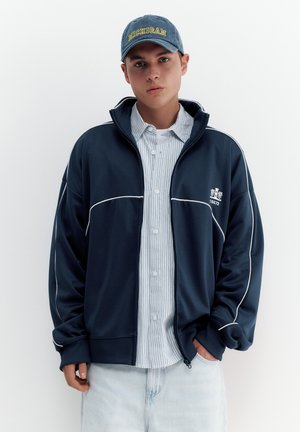 Športna jopa s kapuco na zadrgo - dark blue