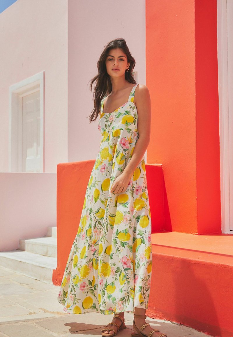 Next REGULAR FIT - Robe longue - cream lemon print