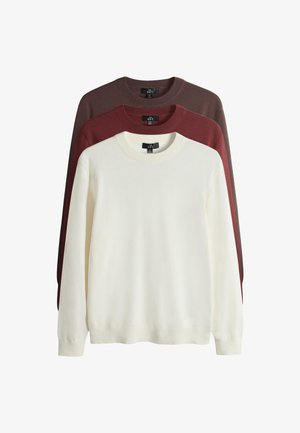 THE SET, REGULAR FIT - FINE GAUGE CREW NECK 3 PACK - Džemper - red/cream