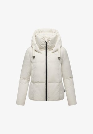 Pufferjack in off-white, met een hoge capuchon, ritssluiting aan de voorkant en elastische manchetten. Gequilte design met twee zijzakken en toggle-accenten.