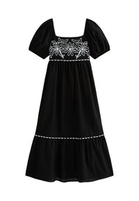 FLORAL EMBROIDERED MIDI SMOCK - Vestido informal - black