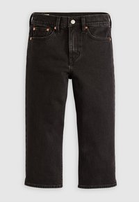 Svarte denim jeans med rette ben, med fem lommer, kobberriveter og knap i front. Glatt tekstur med en lett glans.