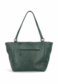 Borsa a tracolla in pelle verde con una finitura morbida e strutturata, dotata di chiusura superiore con zip e una tasca esterna con zip per riporre gli oggetti.