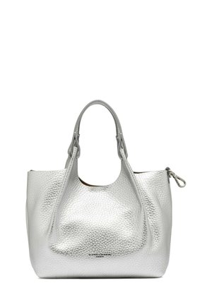 Sac à main en cuir texturé argenté avec doubles poignées et clip latéral, estampillé "Gianni Chiarini Firenze" au centre devant.