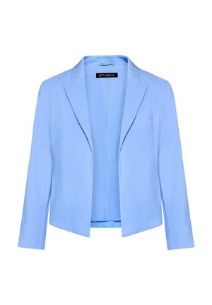 Lichtblauwe damesblazer met lange mouwen, reverskraag met inkeping en open voorkant, label met de tekst "Betty Barclay".