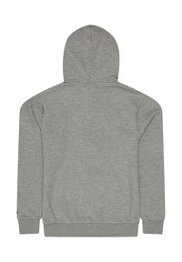 Felpa con cappuccio in tessuto grigio chiaro, caratterizzata da una vestibilità rilassata, polsini e orlo a coste, e una texture morbida con un design posteriore semplice.