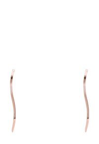 Ohrringe aus rosegoldfarbenem Metall mit einem glatten, wellenförmigen Design. Minimalistische Form mit polierter Oberfläche und ohne zusätzliche Verzierungen oder Beschläge.