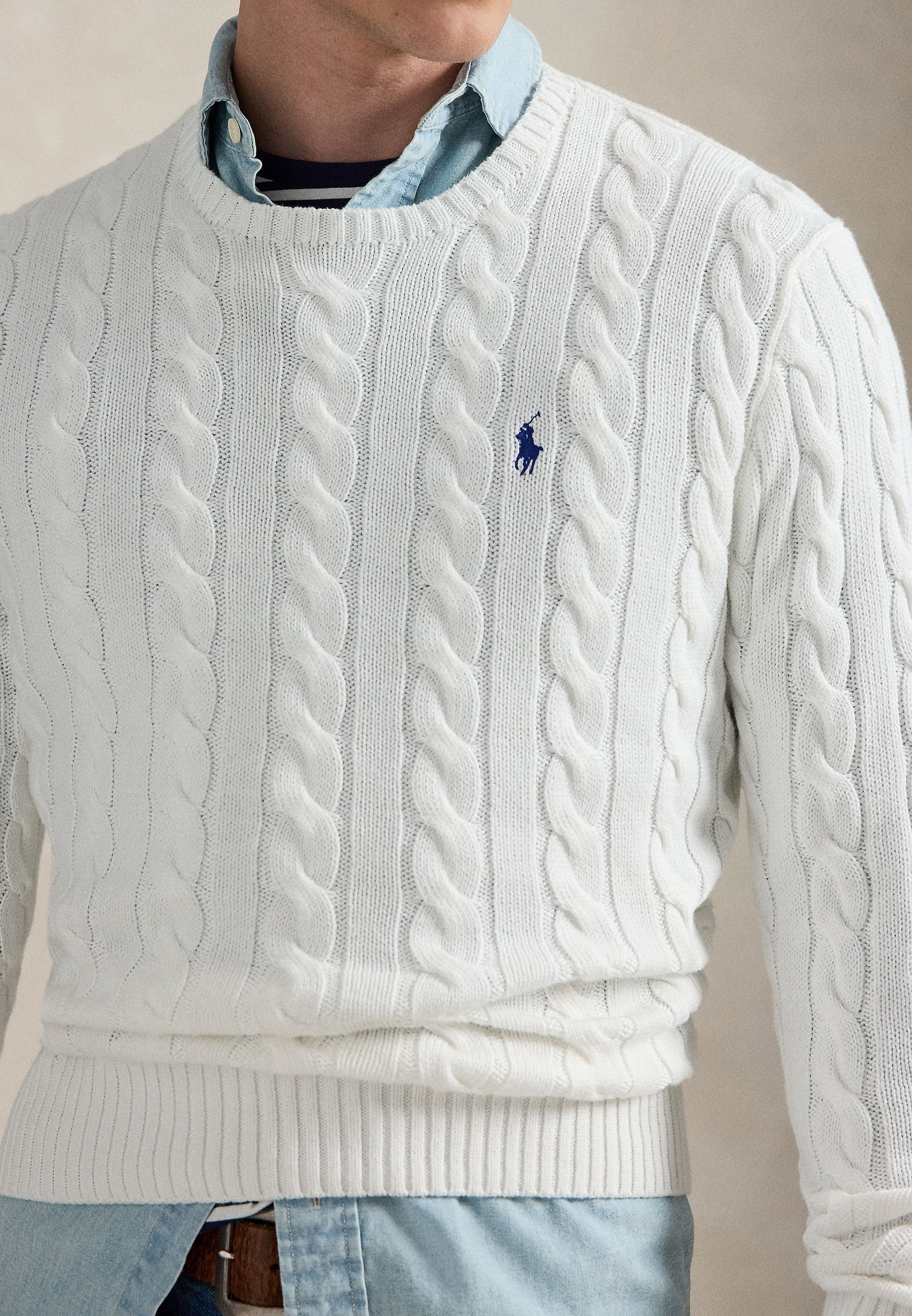 Polo Ralph Lauren CABLE KNIT COTTON SWEATER - Pulover - white/alb
