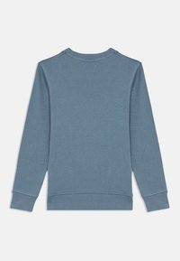 Μακρυμάνικη μπλούζα crewneck σε μονόχρωμο απαλό μπλε, εμφανιζόμενη από την πίσω πλευρά, με ραμμένα μανίκια και τελείωμα.
