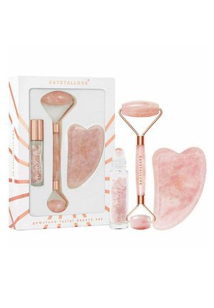 CRYSTALLOVE ROSE QUARTZ BEAUTY SET : ROLLER DO TWARZY + PŁYTKA G - Akcesoria do pielęgnacji