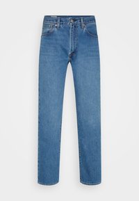 Modré džíny z denimu se střihováním rovného nohu, designem na pět kapes a kovovým knoflíkem a zipem. Klasické praní s jemným vyblednutím.