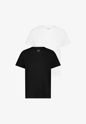 Pack de dos camisetas de cuello redondo en negro y blanco. Confeccionadas en suave tela de algodón, cuentan con mangas cortas y un corte recto.